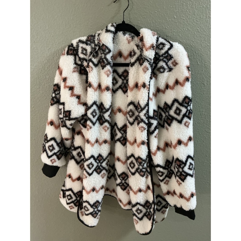 Anneliese Sherpa Fleece Hoodie Womens 2X Cream Brown Excellent Southwestern
